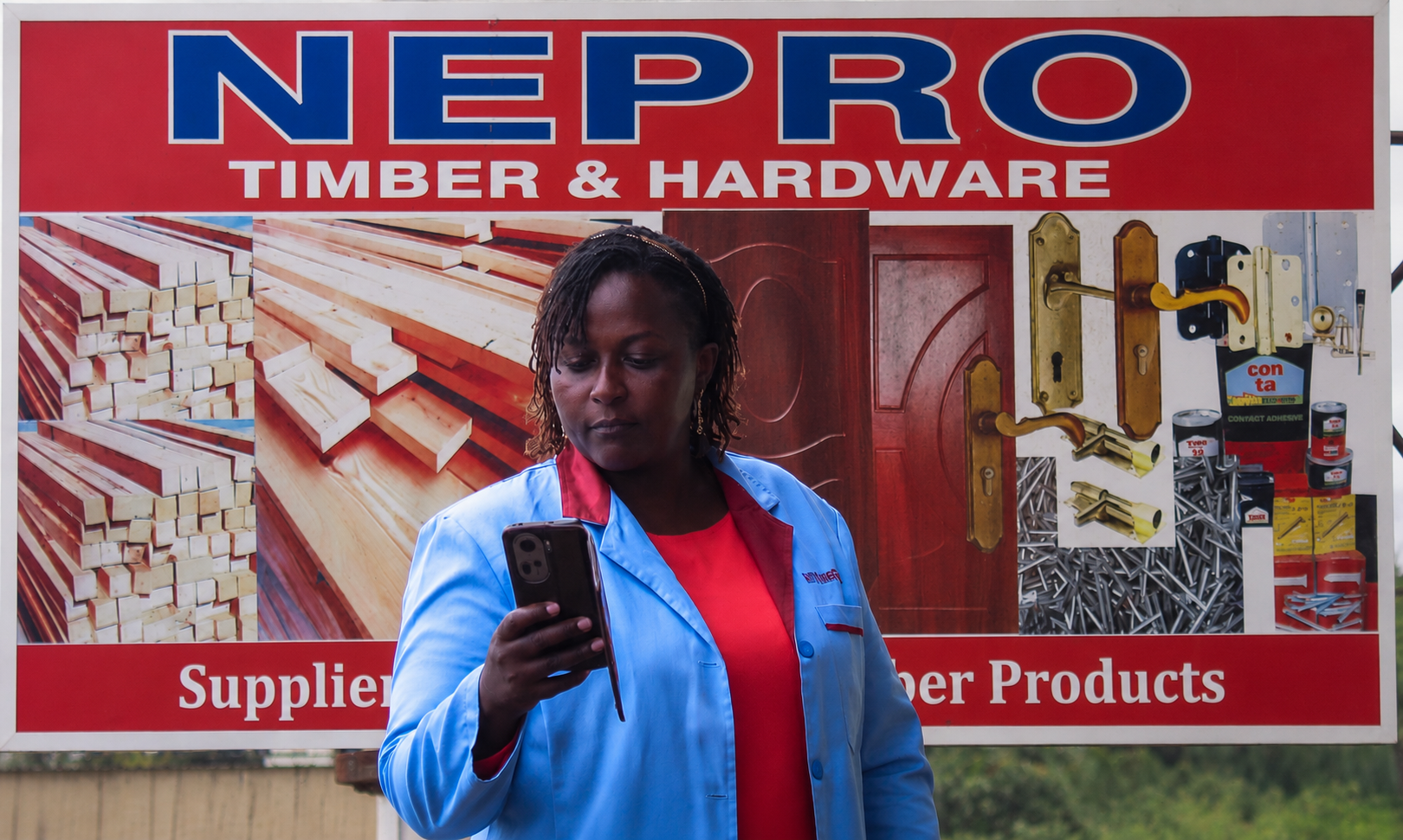 Nepro Timbers owner standing in the Ruiru-Kimbo timber yard